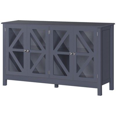 Elegant Grey Tempered Glass Door Sideboard with Adjustable Shelf