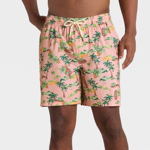 Goodfellow & Co Men's 7'' Swim Trunks with Boxer Brief Liner - Goodfellow & Co™ Peach Orange M