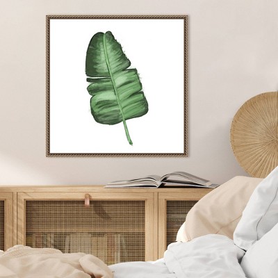 Leaves of the Tropics I Green Canvas Wall Art with Bronze Frame