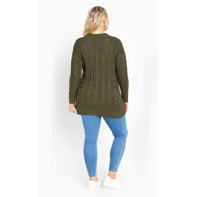 Women's Plus Size Cara Cable Cardigan - olive | AVENUE, 4 of 8