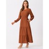 Allegra K Women's Fall Long Sleeve Crewneck Casual Tiered Midi Dress with Pockets - 3 of 4