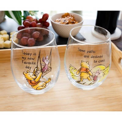Disney Winnie The Pooh Quotes Teardrop Stemless Wine Glass Set