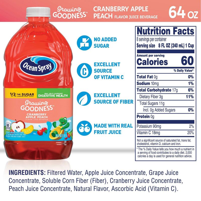 Ocean Spray Growing Goodness Cran Apple Peach Juice Drink - 64 fl oz Bottle, 4 of 7