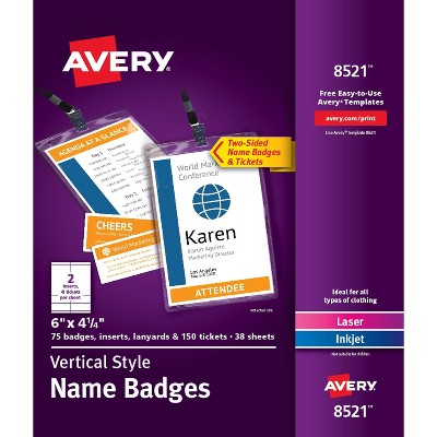 Avery Vertical Name Badges Durable Plastic Holders Lanyards 6" x 4-1/4" 24330708