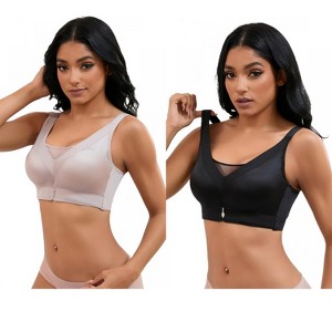 INSPIRE CHIC 2 Pcs Women's V-Neck Mesh Wirefree Adjustable Straps U Back Minimizers Bras - 1 of 4
