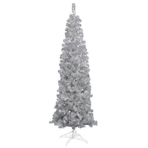 Vickerman 7.5' Silver Pencil Artificial Christmas Tree, Clear Dura-lit  Incandescent Lights