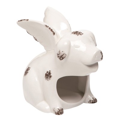 Transpac Dolomite 6.5 in. White Spring Flying Pig Sponge Holder