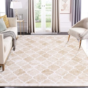 10x13 Rug Large Living Room Rug Washable Rug Ultra-Thin Non Slip Trellis Carpet Vintage Print Textured Rug Lightweight Foldable Accent Floor Cover - 1 of 4
