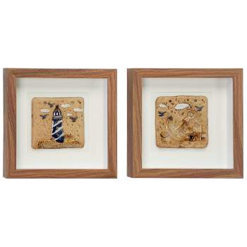 (Set of 2) 12" x 12"Coastal Style Lighthouse and Anchor Shadow Box Wall Decor in Square Wood Frames - Olivia & May