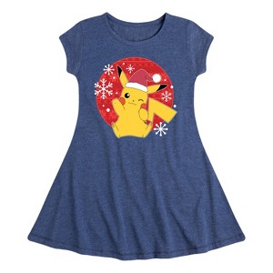 Girls' - Pokémon - Pikachu Santa Hat Fit & Flair Cap Sleeve Dress - 1 of 3