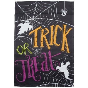 Northlight Spiderwebs and Ghosts Trick or Treat Outdoor Halloween House Flag - 40" x 28" - 1 of 4