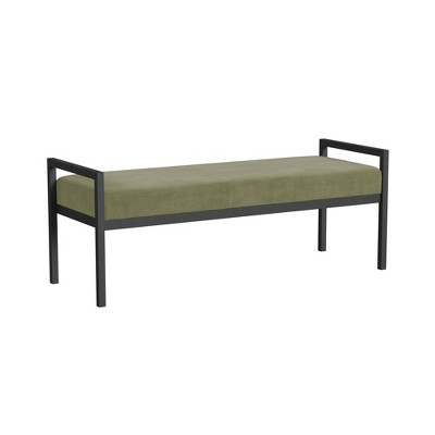 Sage Green Velvet and Black Metal Bedroom Bench with Storage