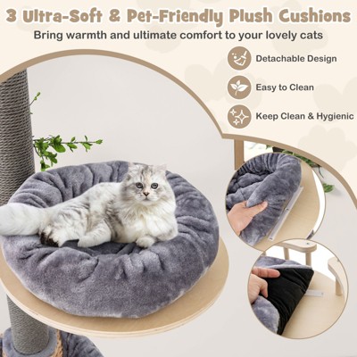 Adjustable Height Grey and Natural 5-Tier Floor-to-Ceiling Cat Tree