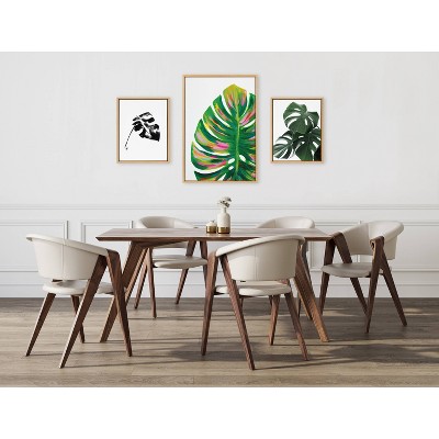 Natural Monstera Leaves Framed Canvas Wall Art Set, 3 Piece