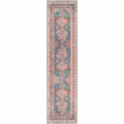 Mark & Day McCordsville 2'7"x10' Runner Washable Woven Indoor Area Rugs Coral: Stain-Resistant Medallion Pattern, Polyester Cotton