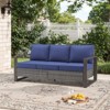 POCASSY 74.8" Outdoor 3-Seater Sofa with Meatl Armrest, Outdoor Furniture Sofa with Faux Wood Square Armrest and High Back for Porch Deck - 2 of 4