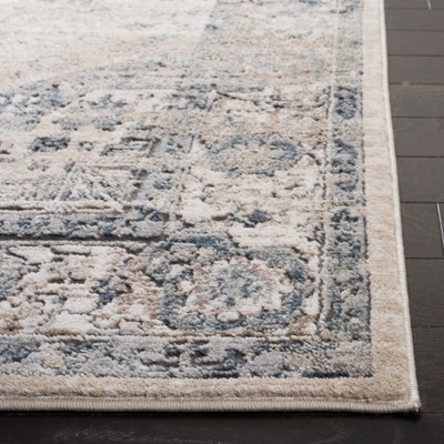 Ivory and Blue Handmade Wool Runner Rug, 2'2" x 6'