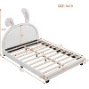 Full Size Bed Frame, Bed Frame with Rabbit Ornament for Kids, Upholstered Leather Platform Bed with Ears Headboard, Easy Assembly, White - 2 of 4