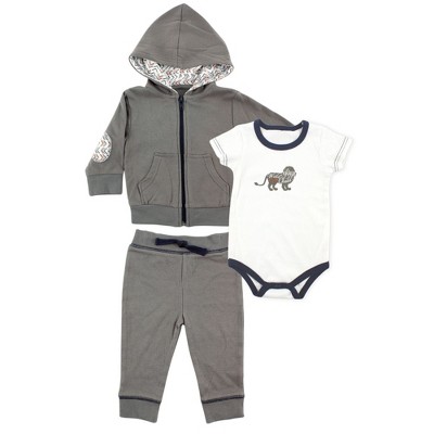 Yoga Sprout Baby and Toddler Boys Cotton Hoodie, Bodysuit or Tee Top, and Pant, Lion Baby