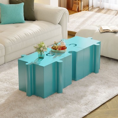 Sapphtopaz Modular End Table with Puzzle Design Artistic Side Table with Interlocking Coffee Table for Living Room, Bedroom