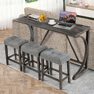 Lyngins 4-Piece Bar Table with USB Port & 3 Stools Set, Rustic Faux Wood Grain Bar Height Dining Set, Counter-Height Dining Set for Small Spaces - 1 of 4