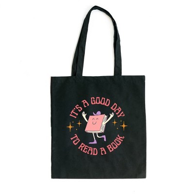 City Creek Prints It's a Good Day to Read a Book Canvas Tote Bag - 15x16 - Black