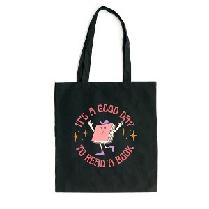 City Creek Prints It's a Good Day to Read a Book Canvas Tote Bag - 15x16 - Black - 1 of 2