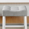 Roundhill Furniture Morovo Set of 2 Velvet Counter Height Stools with Tufted Saddle Seats, White-Wash Finish, Gray - 2 of 4