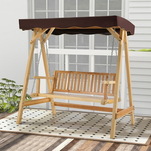 Costway 2 Person Wooden Garden Canopy Swing A frame with Weather resistant Canopy