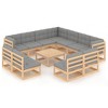 vidaXL Outdoor Patio Lounge Set - 12 Piece Solid Pinewood Furniture with Comfortable Cushions - Ideal for Patio, Backyard, and Poolside - Gray - 2 of 4