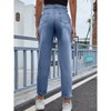 Women's High Waist Ripped Jeans Straight Leg Ankle Length Button Fasten Denim Trousers With Side Pocket - 2 of 4