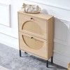 TIRAMISUBEST Rattan & Oak Flip-Up Shoe Cabinet - Narrow 2-Door Hidden Storage Organizer with Shelf for Entryways - 2 of 4