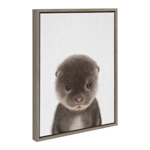 Kate and Laurel Sylvie Baby Otter Color Illustration Framed Canvas by Simon Te of Tai Prints, 18x24, Gray - 1 of 4