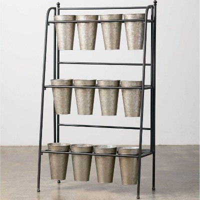 Sullivans Bucket Floral Display 49"H & 9"H Silver