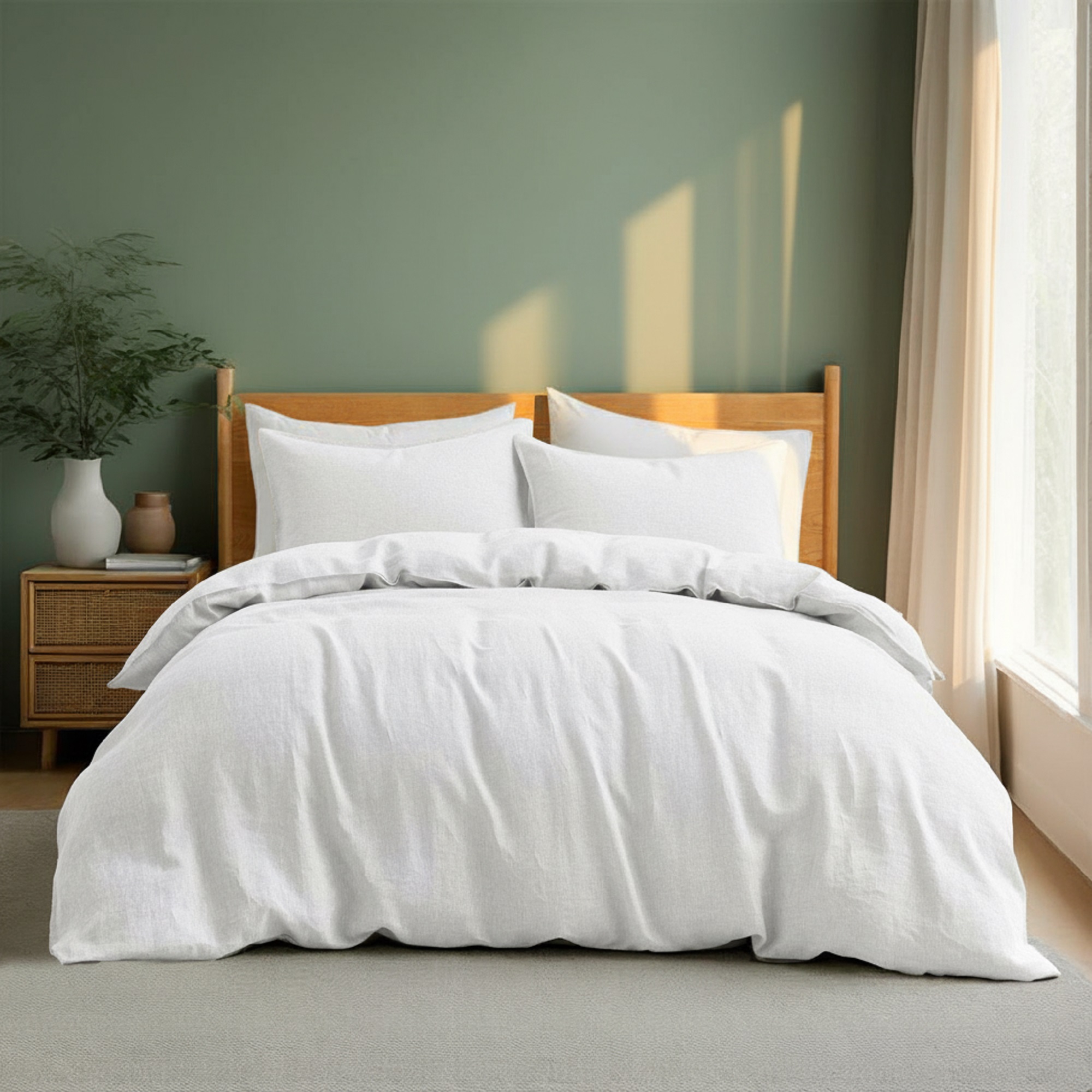 Peace Nest Linen Cotton Blend Duvet Cover Set, Durable, Breathable & Moisture-Wicking, 3 Piece Bedding Set with Pillow Shams, White,Full/Queen,90"x90"