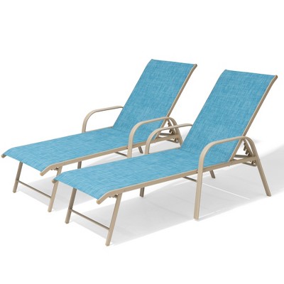 Pellebant Outdoor Lounger Aluminum Adjustable Chaise Lounge Chairs with Arms (Set of 2)