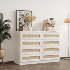 Large 8 Drawer Dresser for Bedroom, Modern Farmhouse Rattan Dresser, Slim Wood Chest of Drawers - 1 of 4