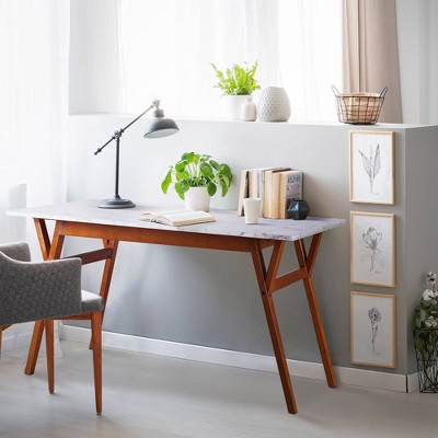 Ashton Faux Marble and Walnut Rectangular Dining Table