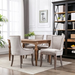 FURNIinspire Dining Chairs Dining Room Chair Set Of 2, Kitchen Chairs, Thickened Fabric Chairs With Solid Wood Legs, Beige, 20.8"*21.6"*36.4" - 1 of 4