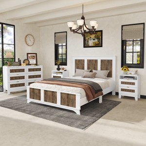 VYNXARIA White Farmhouse Queen Size 4-Piece Bedroom Set with Platform Bed, Nightstands, and Dresser - 1 of 4