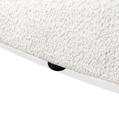 Off-White Boucle Fabric Curved Loveseat with Wooden Legs