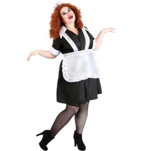 HalloweenCostumes.com 3X Women Womens Plus Size Rocky Horror Picture Show Magenta Maid Costume Dress,  Apron, Cap, White/Black - 1 of 4