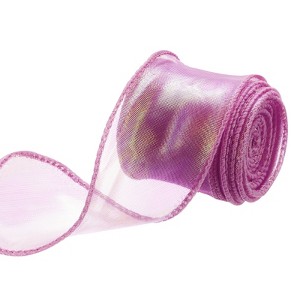 Unique Bargains Gift Wrapping Wide Sheer Wired Pastel Shimmer Iridescent Chiffon Ribbons 1 Pc - 1 of 4