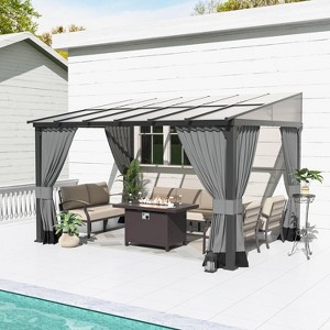ALAULM Wall Mount Gazebo Outdoor Pergola, Hardtop Lean to Gazebo Canopy Awnings with Sloped Roof and Sturdy Steel Frame, for Patio, Deck, Backyard - 1 of 4