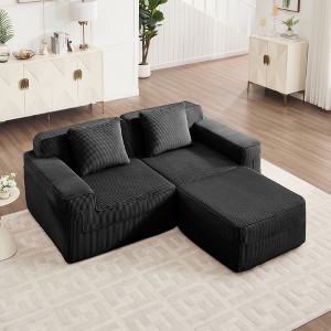 AENKYO 81.1" Modular Corduroy Modular Sectional Sofa with Ottoman, Boneless Sectional Deep Seat Sofa with Throw Pillows, No-Assembly - 1 of 4