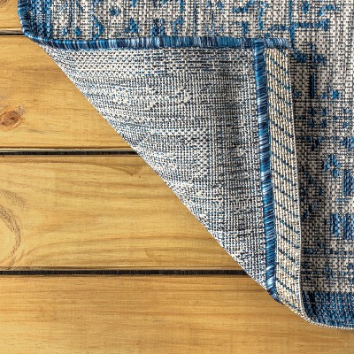 Gray and Navy Synthetic Medallion Flat Woven Reversible Rug