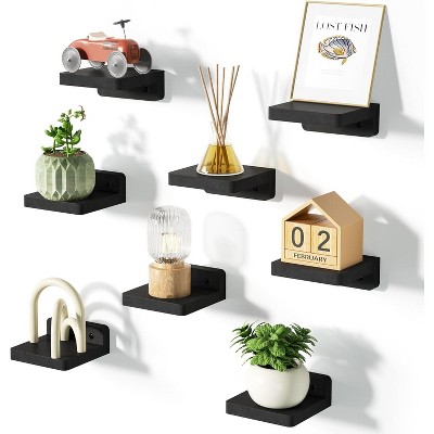 Sriracha Small Floating Shelves Wall Mounted, 4 Inch Wood Shelf for Decoration and Storage Set of 8, Mini Display Shelf for Bedroom