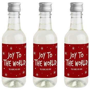 Big Dot of Happiness Joy To The World Christmas - Mini Wine and Champagne Bottle Label Stickers - Holiday Party Favor Gift for Women & Men - Set of 16
