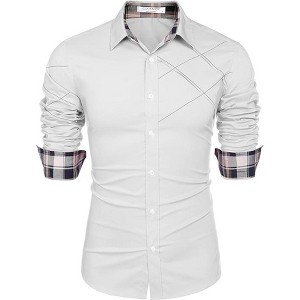 COOFANDY Men's Cotton Dress Shirts Long Sleeve Plaid Collar Shirt Slim Fit Casual Button Down Shirt - 1 of 4