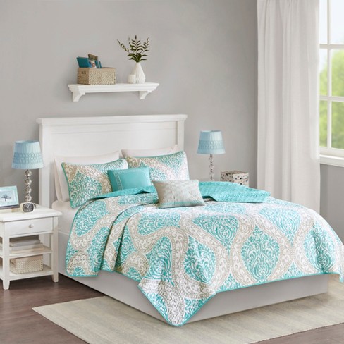 Chelsea Quilted Coverlet Set Twin Twin Extra Long 4pc Aqua